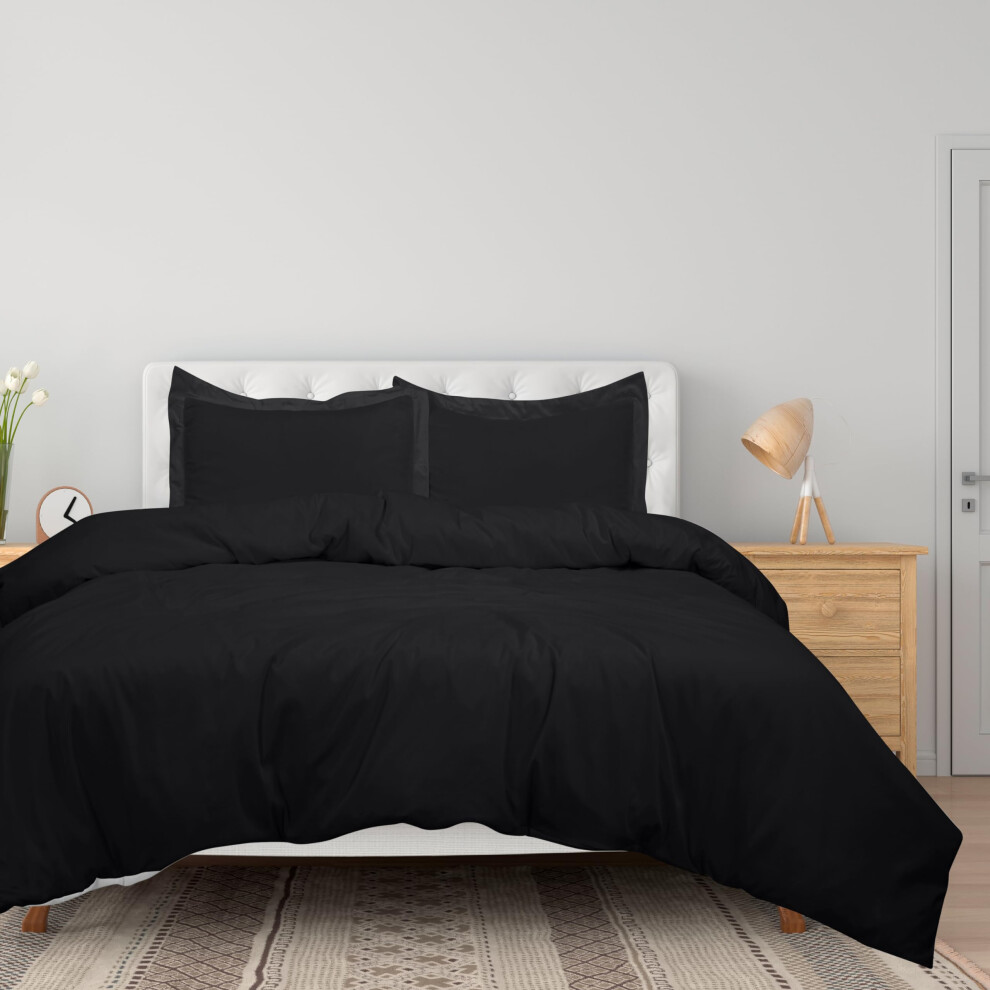 Housse de couette noire ROYALE LINENS pour lit double - Ensemble de 3 housses de couette - Fermeture    clair - 1 housse de couette double 80 x 90
