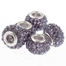 RUBYCA Großes Loch aus tschechischem Kristall, große Schiebeperlen, passend für europäische Charm-Armbänder (20 Stück, Lila, 15 mm)
