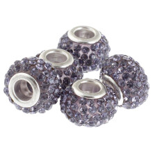 RUBYCA Großes Loch aus tschechischem Kristall, große Schiebeperlen, passend für europäische Charm-Armbänder (5 Stück, Lila, 15 mm)