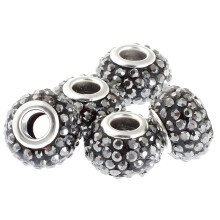 RUBYCA Charm-Schiebeperlen mit großem Loch und großem Kristall, passend für europäische Charm-Armbänder (20 Stück Hämatit 15 mm)