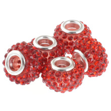 RUBYCA Charm-Schiebeperlen mit großem Loch und großem Kristall, passend für europäische Charm-Armbänder (20 Stück, Rot, 15 mm)