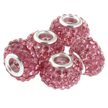 RUBYCA Charm-Perlen mit großen Löchern, großen Kristallen, passend für europäische Charm-Armbänder (20 Stück, rosa, 15 mm)
