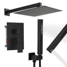 Rumose Matte Noir Pluasfall Systeme de douche Systeme de 12 pouces Haut-pression Square Cte de douche avec 2 pouces de vapeur portable Moucle de