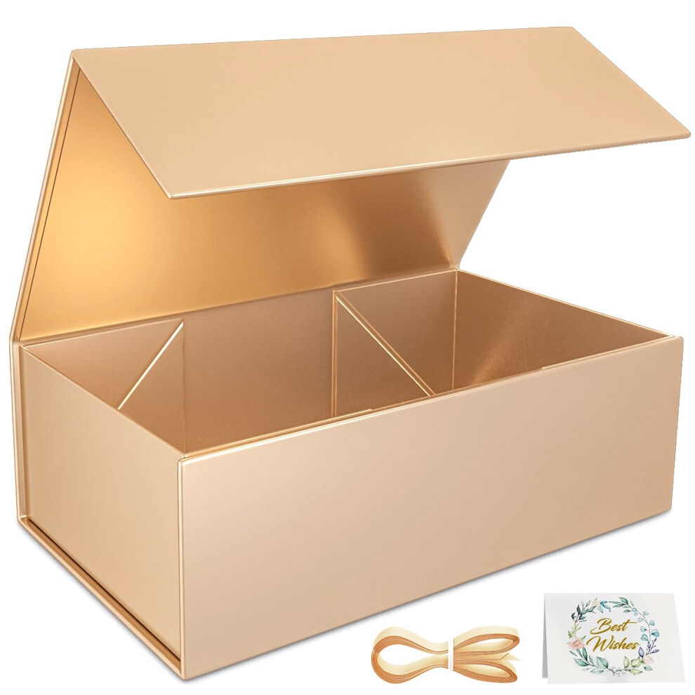 Ryddoy Scatola Regalo In Oro Rosa, 24 X 15 X 7 Cm, Scatole Regalo Per Regali Con Coperchio Chiusura Magnetica Rettangolare Pieghevole Per Proposte Di Damigella D'onore, Matrimoni, Natale, Halloween-image