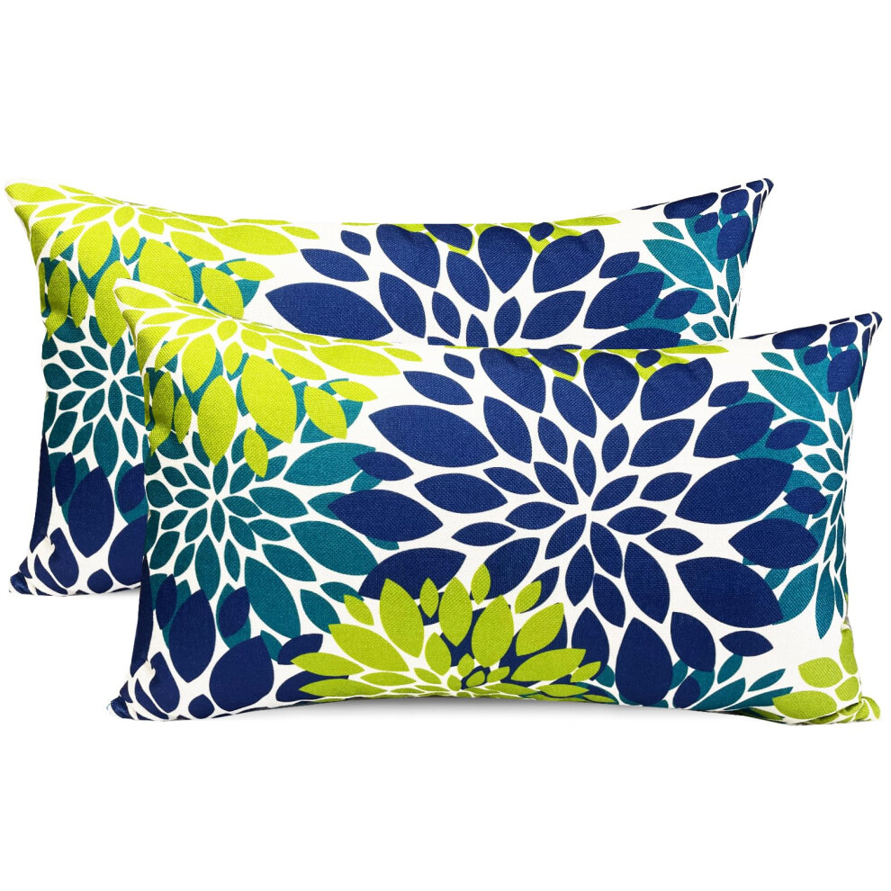 Rysmiyou Decoratieve Kussenhoezen Set Van 2 Blauwgroene Kussenhoezen 12X20 Inch Bank Kussenhoezen Voor Bank Woonkamer Buiten Kussenhoes Linnen Bloemen-image