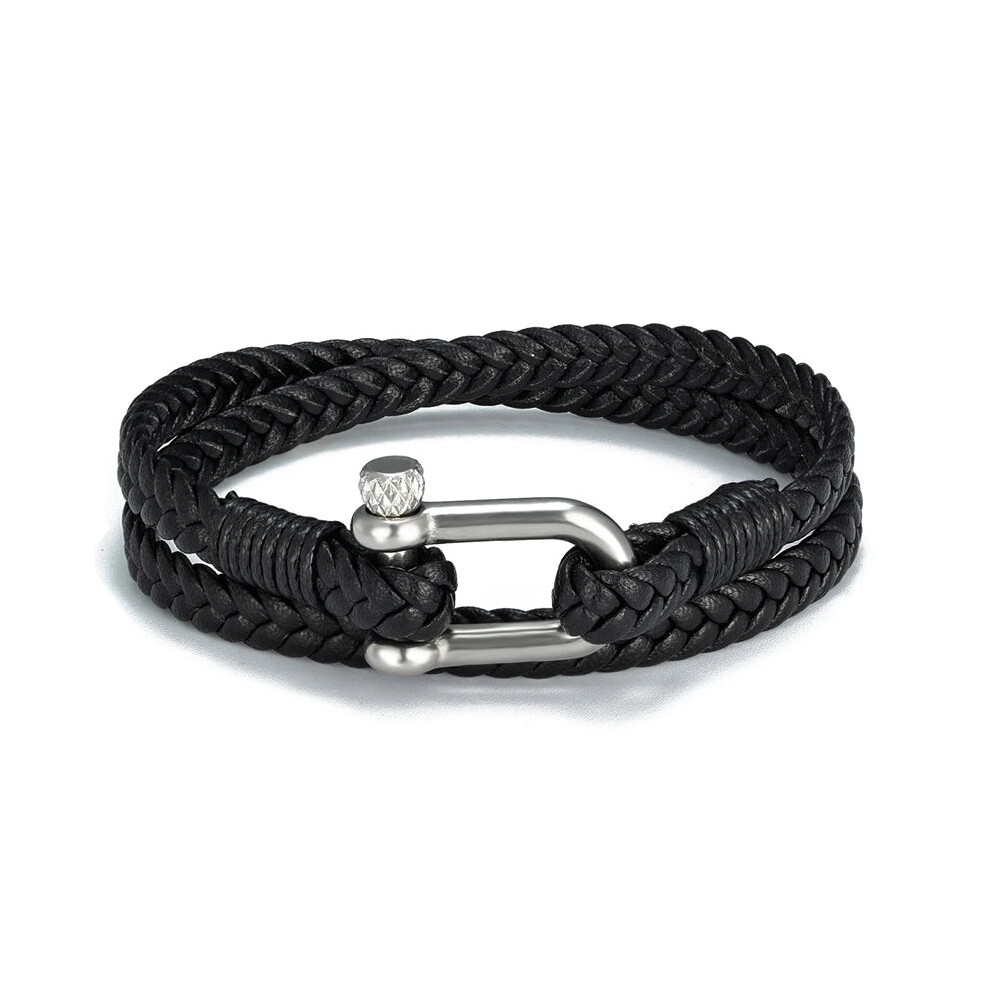 (19cm, L503) Double Strand Leather Rope Bracelet With Stainless Steel Bolt Clasp-image-OPC-PGBYH69-NEW