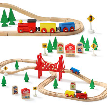 SainSmart Jr. Wooden Train Set - Interactive Police Playset for Kids | Building Toy with Train Figures & Accessories | Compatible with Brio Thomas