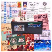 Kit di prove del portafoglio perduto di Babbo Natale - incluso un vero portafoglio - magico set di vigilia di Natale con patente di volo per slitta p