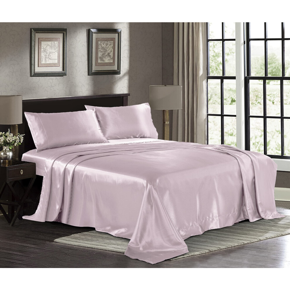 Draps en satin pour lit double [4 pi   ces rose champagne] - Draps de lit soyeux de luxe pour h   tel - Ensemble de draps en microfibre 1800 extra do