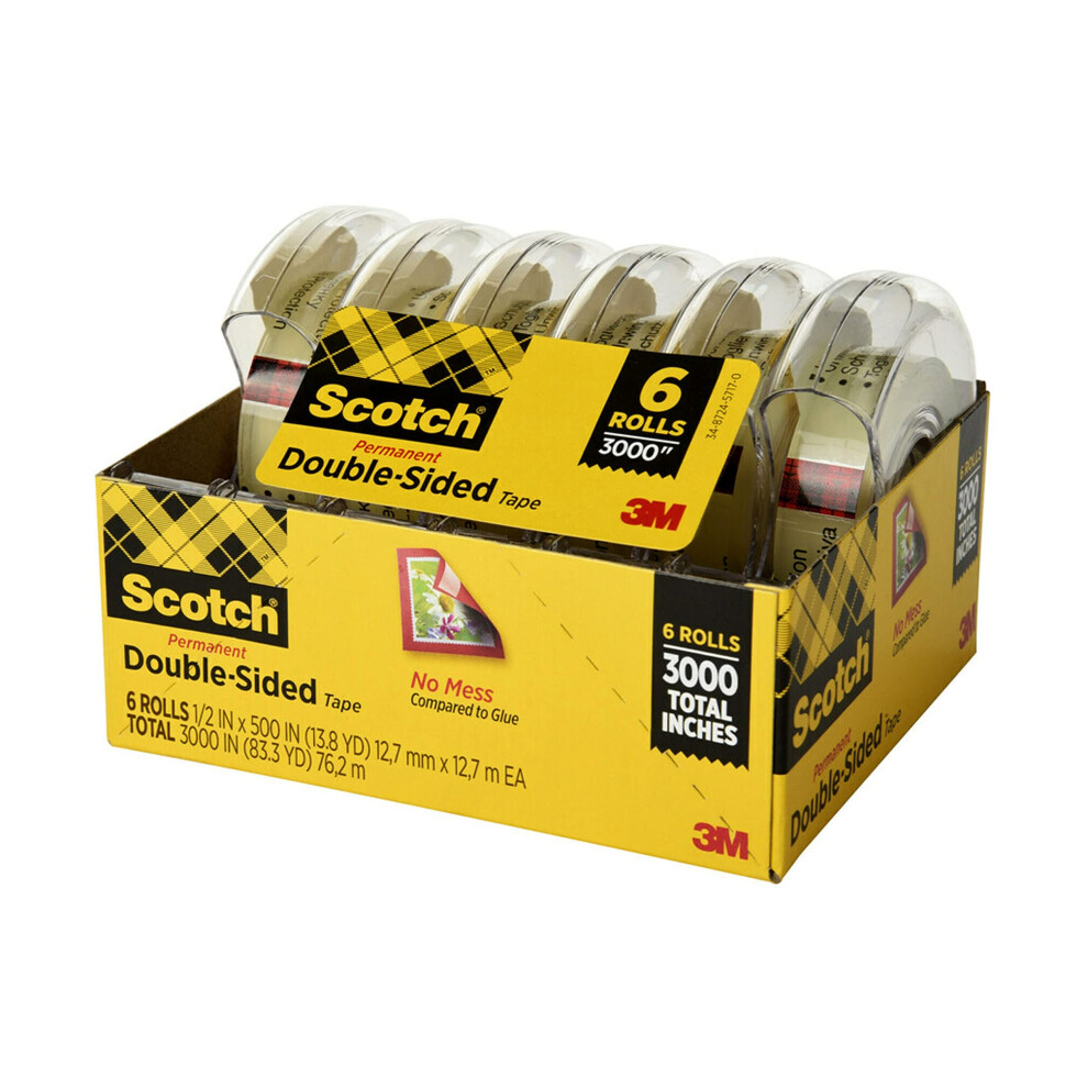 Scotch Double Sided Tape  Trusted Favorite  Engineered for Office and Home Use  1/2 x 500 Inches  6 Dispensers/Pack 6137H-2PC-MP