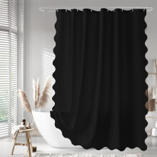Seasonwood Black Scalloped Shower Curtain 72 x 72 Inches Aesthetic Shower Curtain Elegant Pretty Shower Curtain Black