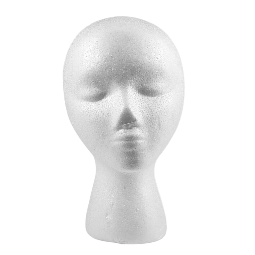 Mannequin de vitrine en mousse (polystyrène) 27,5 x 52 cm pour femme, présentoir pour casquette, casque, accessoires pour cheveux et perruques.