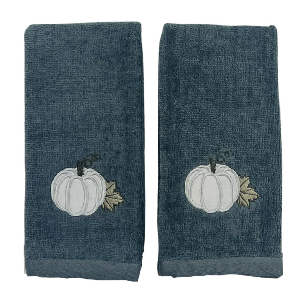 Serafina Home Decoratieve Herfstoogsthanddoeken Met Vingertoppen: Harvest Grey Pumkin Op Grijs Pluche Zacht Katoen, Set Van 2, 12 X 18 Inch-image