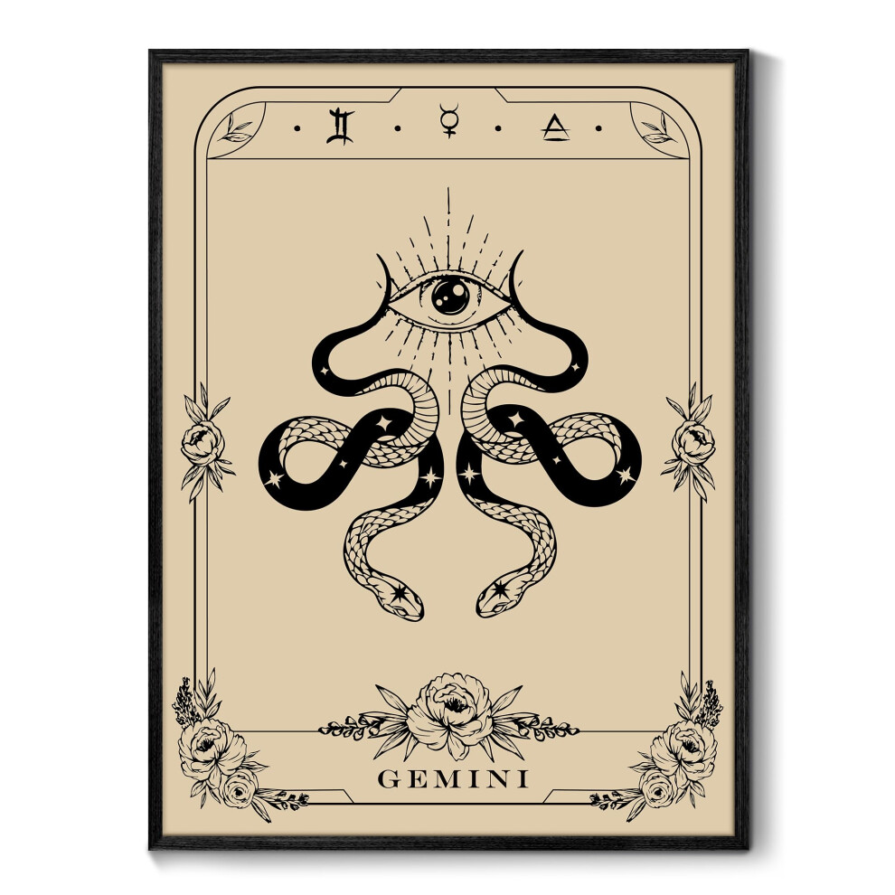 Hy Framed Wall Art Gemini Tarot Tarot Toile Impressions Paintes Horoscope Dark Academia Decor Home Aesthetic 16X24Inch Gothic Wall Decor For Room-image