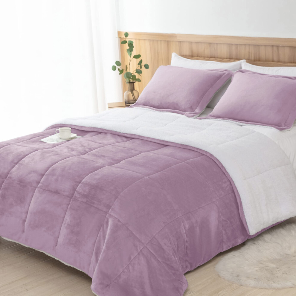 Parure de lit Seward Park lavande violette en sherpa pour filles, couverture polaire toutes saisons, douce et chaude, avec 2 taies d'oreiller.