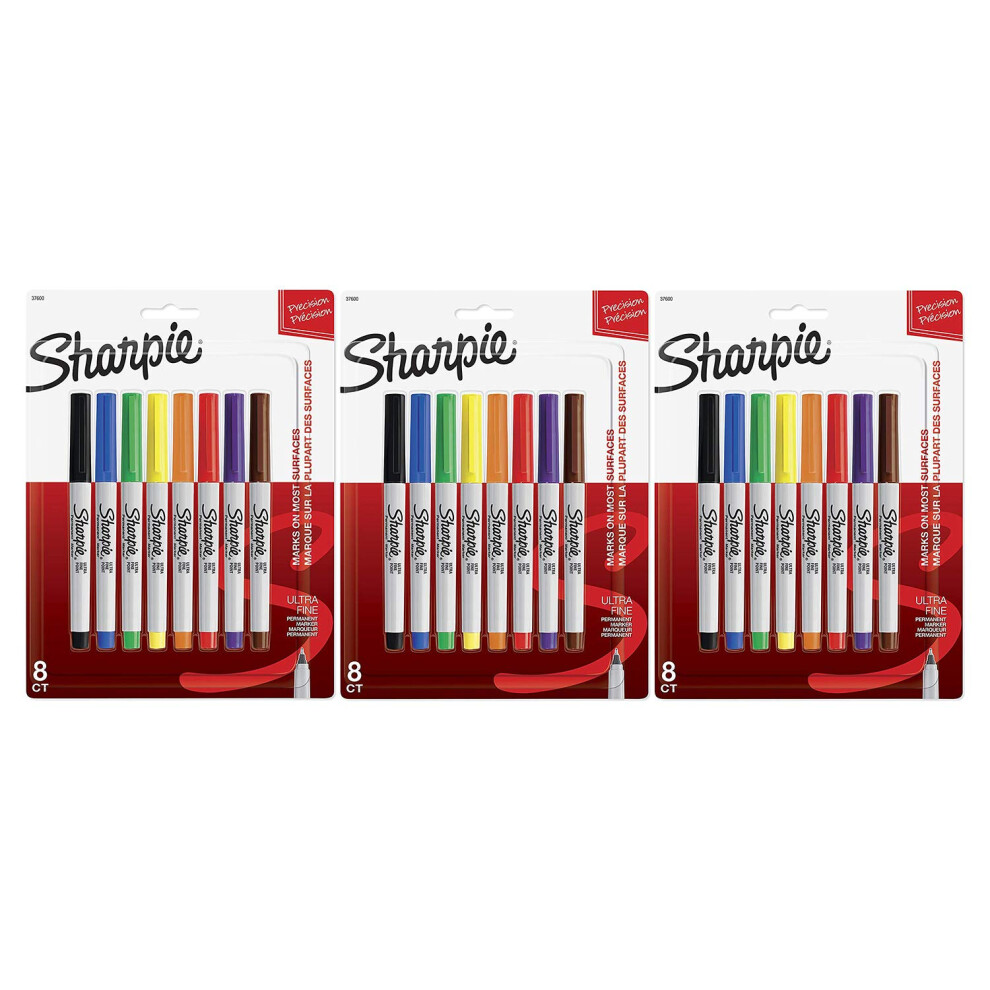 Sharpie 37600PP Ultra Fine Point Permanent Markers (Pack of 3)  Classic Colors  8 Count per Pack  24 Markers Total; Remarkably Resilient Ink Dries Qui