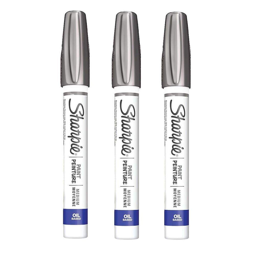 Sharpie Oil-Based Paint Marker  Medium Point  Metallic Silver Ink  Pack of 3