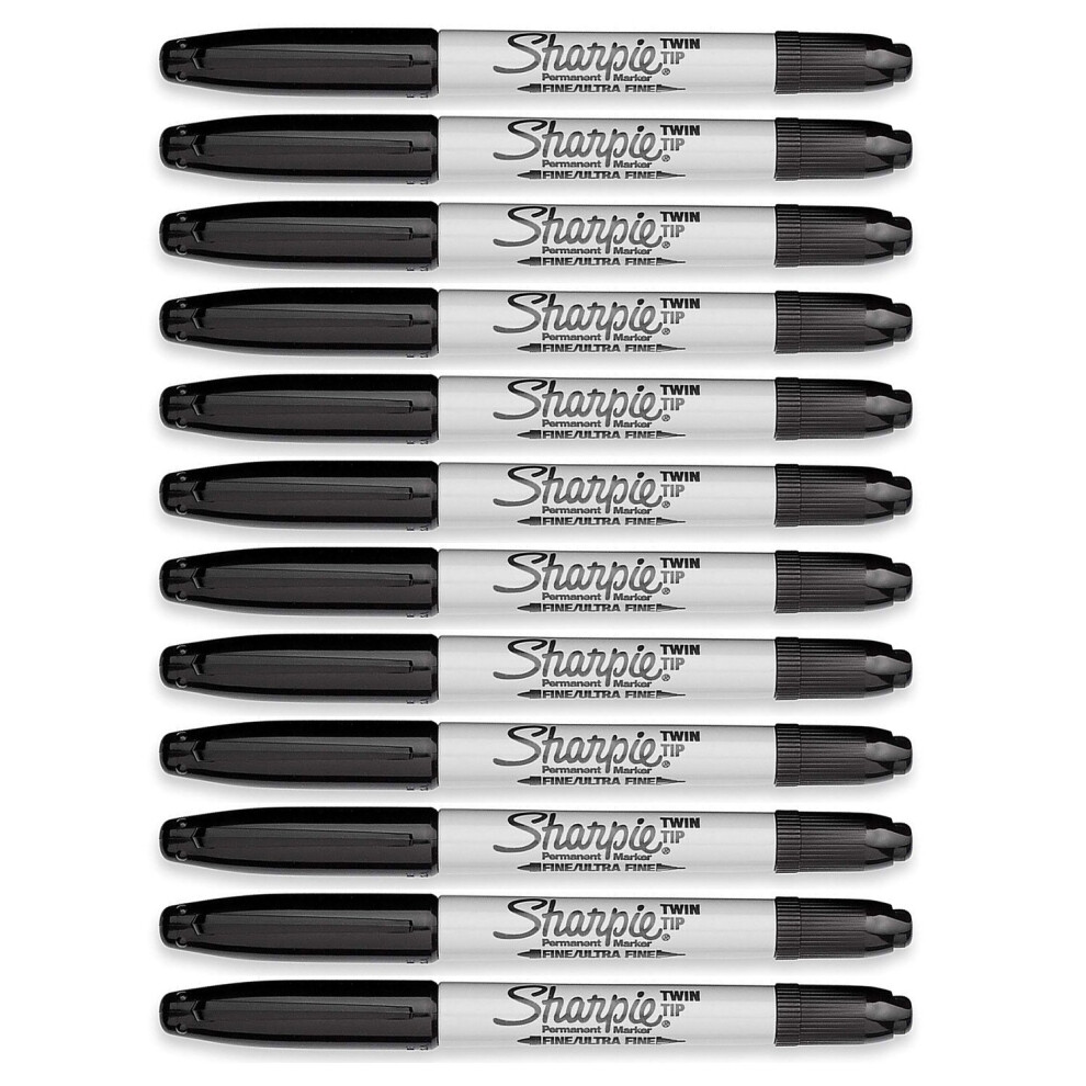 Sharpie Twin-Tip Permanent Markers  Ultra Fine and Fine Point  12-Count (Black)