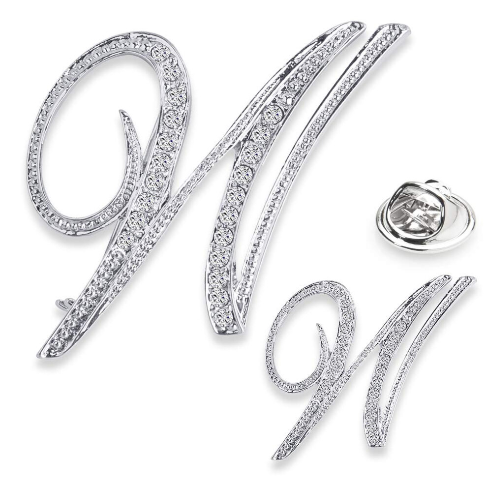 Spilla Sinnky Az Da Donna Con Iniziale A Forma Di Lettera, In Argento, Con Strass Di Cristallo Trasparente, Per Regali, 2 Misure/Confezione-image