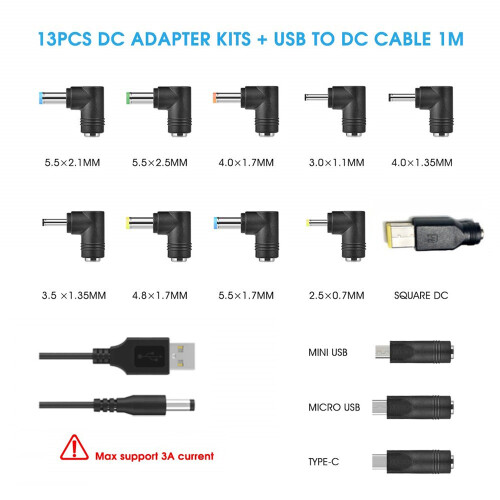 USB To DC Power Cable Universal Jack Charging Cord with 13 Interchangeable Plug Connectors Adapter 2