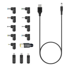 USB To DC Power Cable Universal Jack Charging Cord with 13 Interchangeable Plug Connectors Adapter
