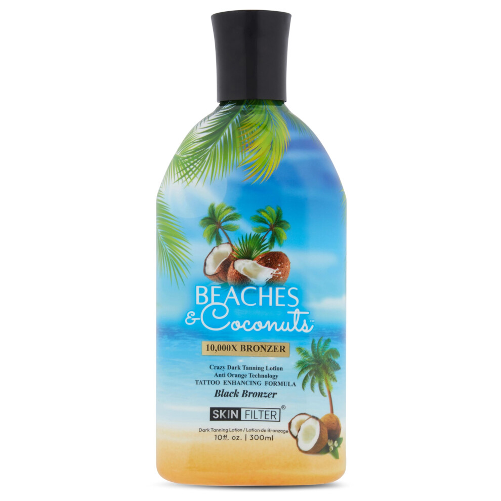 Skin Filter Beaches and Coconuts Tanning Lotion - 10 000X Tanning Lotion - Tanning Lotion with Anti-Orange Technology and Tattoo Protection Nourishing