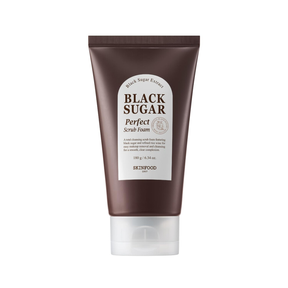 Skin Food Since 1957 Black Skinfood Sugar Perfect Scrub Foam 180G - Detoxifying Pore Scrubs & Exfoliator Soft & Rich Bubble Facial Foam Cleanser Removes Dead Skin Cells