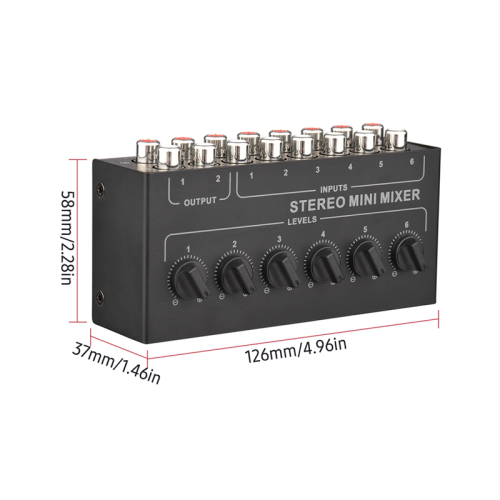 CX600 Mini Stereo 6 Channel Passive Mixer Φορητός ήχος σε 2 Out Distributor Έλεγχος έντασης ήχου