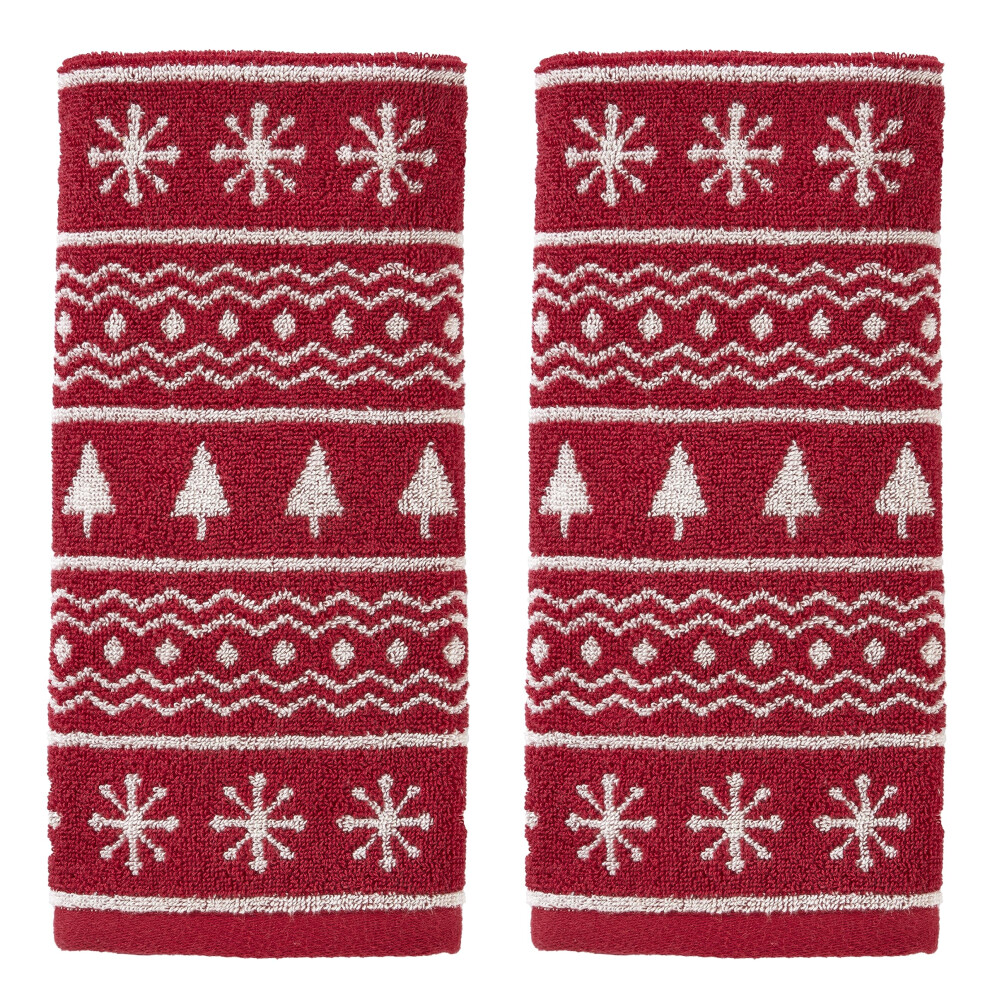 SKL Home Lot de 2 serviettes de toilette Fair Isle hiver/No   l pour salle de bain/cuisine/bar et cadeau Rouge