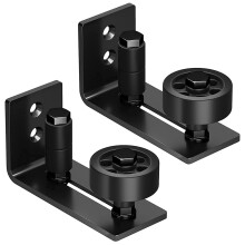 SKYSEN 2-pack schuurdeur vloergeleider wandmontage stabilisatorrol 8 installatieopties vlakke onderkant zwarte poedergecoate viltstrip verzonken gaten