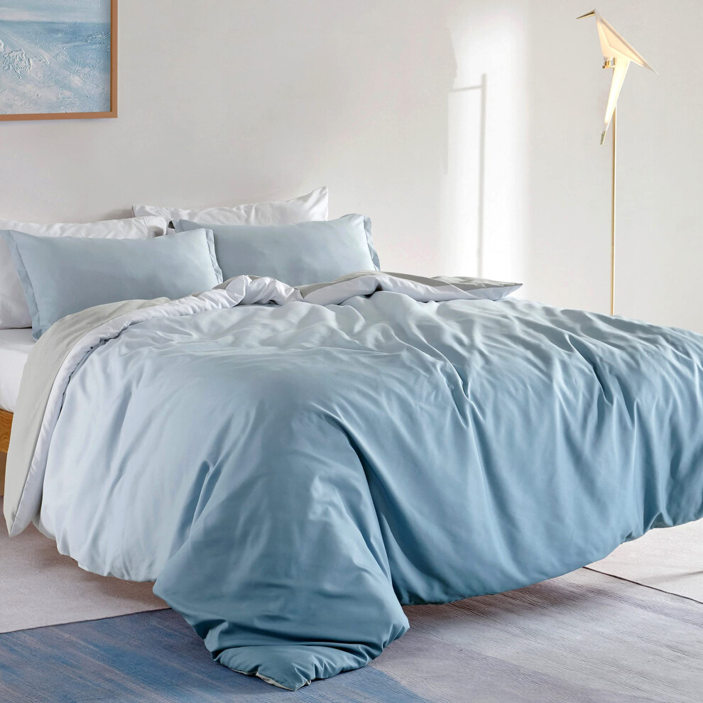 Parure de lit SLEEP ZONE, housse de couette imprimée, 120 g/m², ultra douce, fermeture éclair, attaches d'angle, 3 pièces, gris ombré, bleu, king