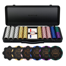 SLOWPLAY 14g Clay Poker Chips Set for Texas Hold'em 500 PCS with Numbered Values Art Deco Style and Carrying Case
