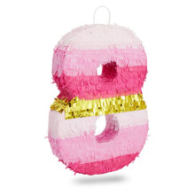 Kleine Pi   ata mit der Zahl 8 aus rosa und goldener Folie f   r Partydekorationen zum 8. Geburtstag von Kindern (41,9 x 27,9 cm)