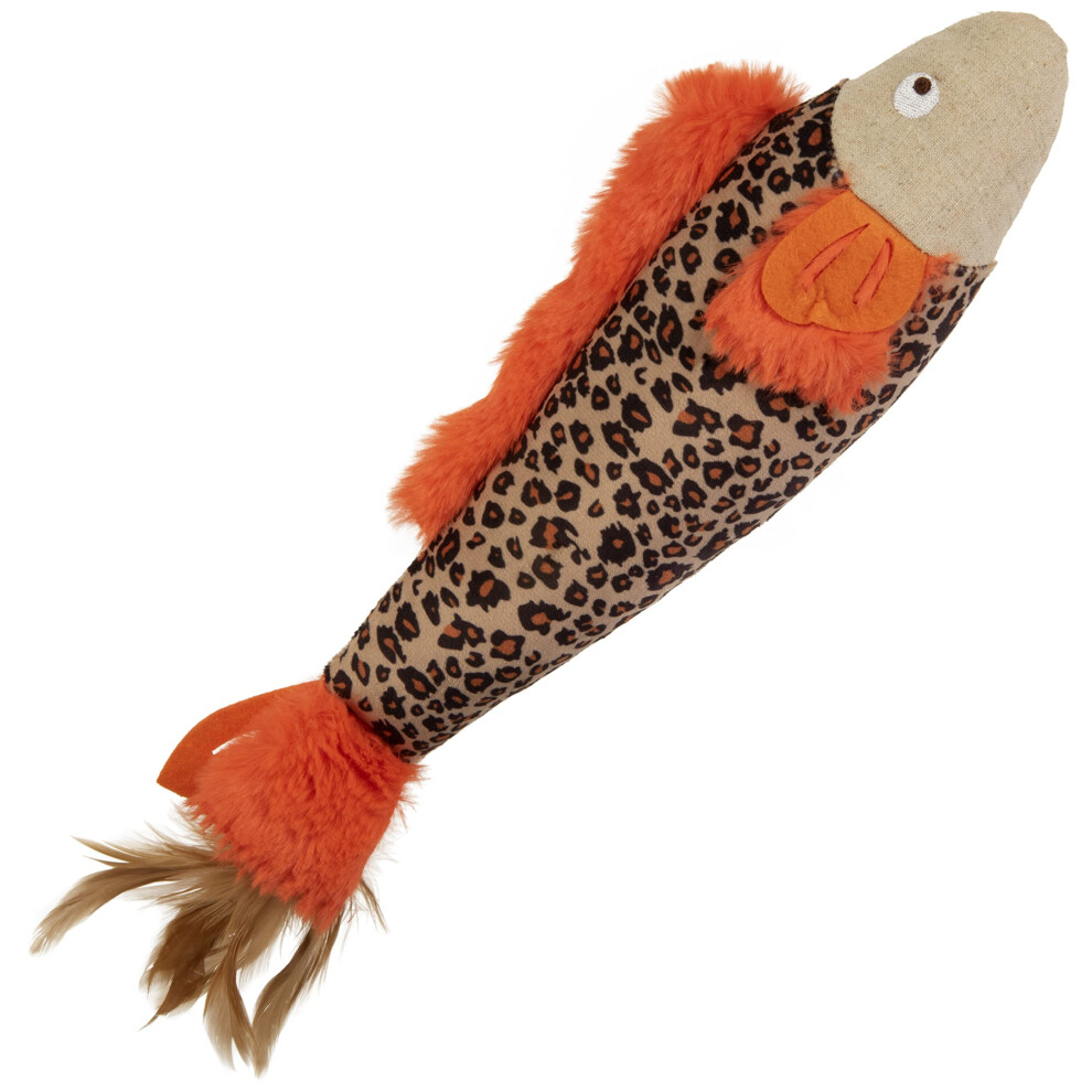 SmartyKat Instincts HappyNip Fin Frenzy Fish Kicker Crinkle Plush Cat Toy Contains Catnip & Silvervine - Orange/Beige One Size