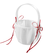 Dubbele Hart Bruiloft Bloemenmeisje Mand Wit Satijn Strass Decor Rode Ceremonie Gunst