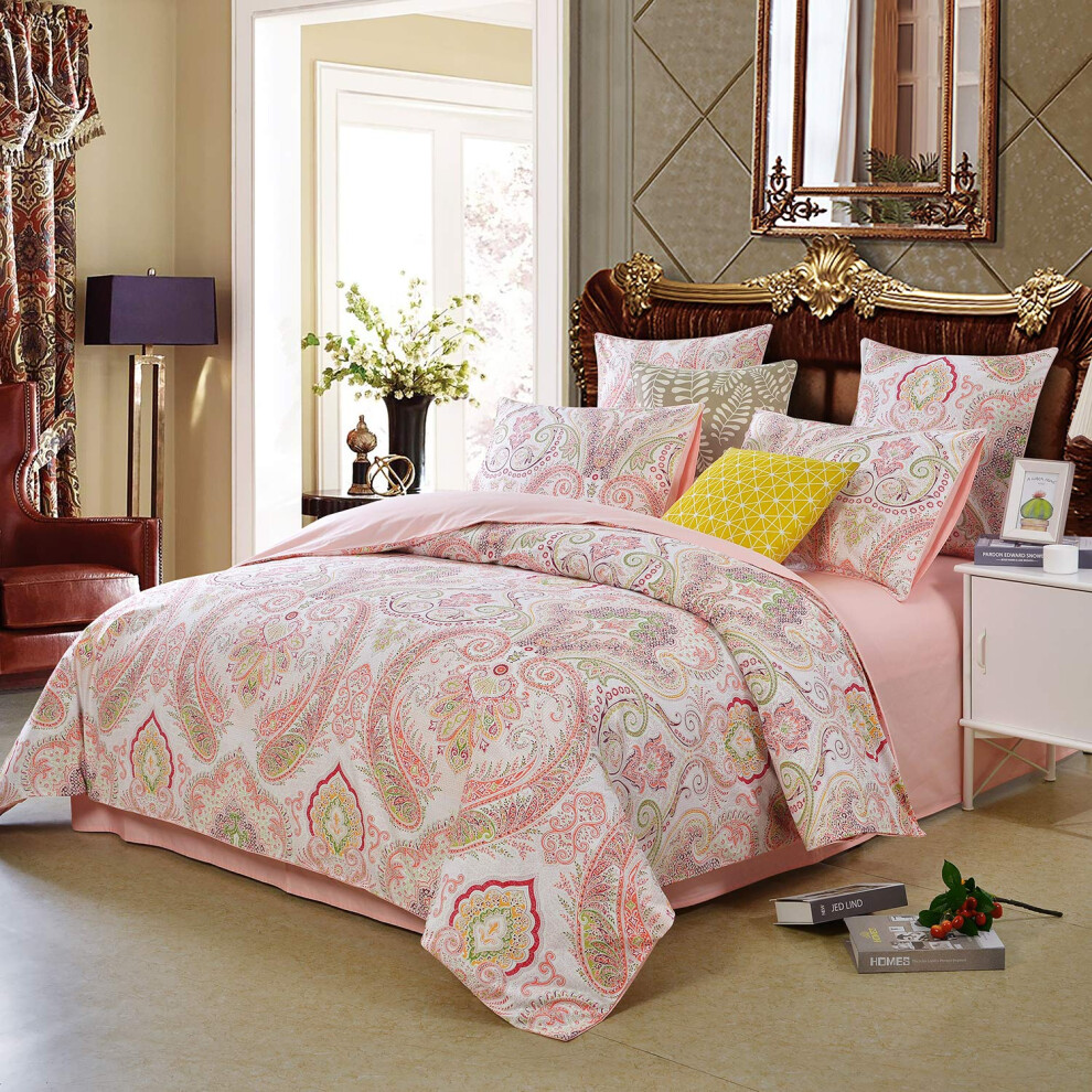 Parure de lit 3 pièces Softta Vintage California King Size, housse de couette style bohème, motif cachemire rose doré, 100 % satin de coton égypt