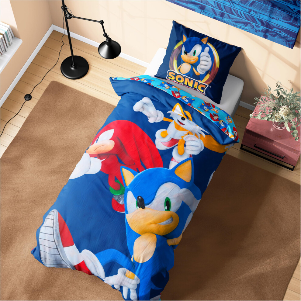 Sonic The Hedgehog Duvet Cover And Pillowcase Set Kids Teens Bedding Bedroom Accessories - Single Size