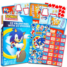 Sonic the Hedgehog Valentine Party Favors for Boys and Girls - 32 Sonic Valentine Day Cards with Stickers for Kids Plus Sticker Sheet | Sonic the Hedg