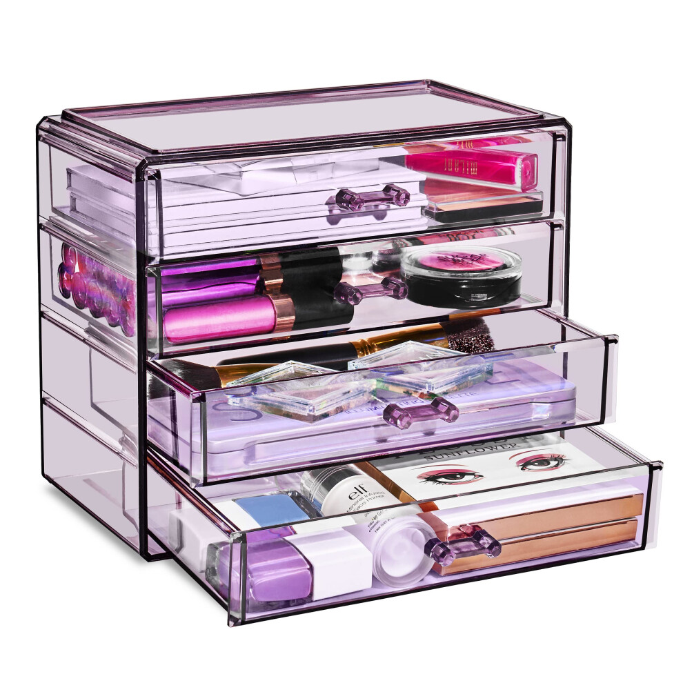 Organizador De Maquillaje Sorbus: Organizador De Maquillaje Acr Lico De 4 Cajones Y Almacenamiento Para Cosm Ticos, Joyas, Art Culos De Belleza,-image
