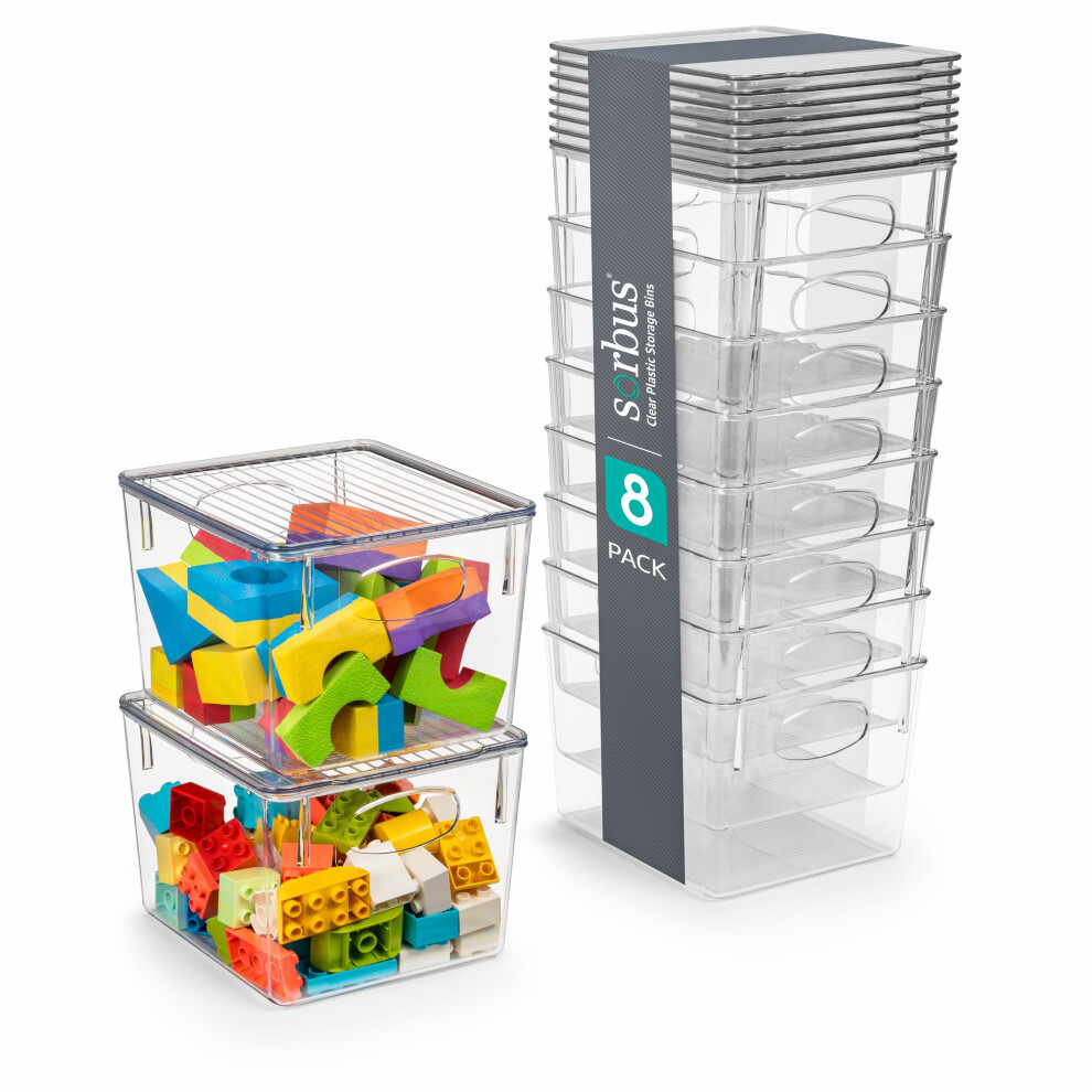 Sorbus Medium Clear Plastic Storage Bins with Lids Clear Stackable Storage Bins Clear Toy Storage Bins Clothes Medicine Makeup Closet Art
