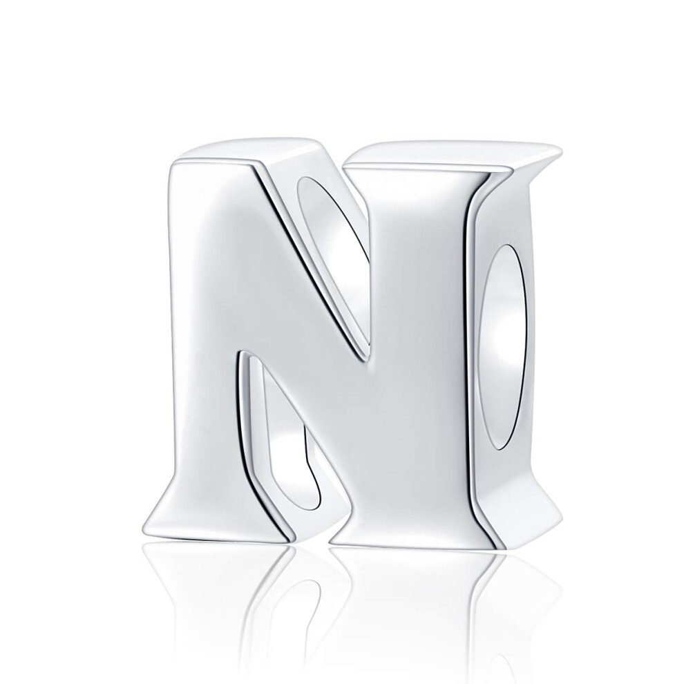Hoobeads - Ciondolo In Argento Sterling 925, Con Lettera Dell'alfabeto A-Z, Compatibile Con Braccialetti Pandora, Colore: N, Cod. HB0485-image
