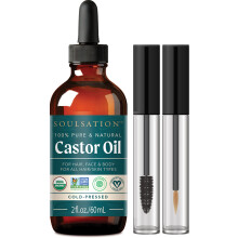SOULSATION Bio-Rizinusöl für Wimpern, Haare und Haut (2 Unzen mit Wimpernset) | 100 % rein natürlich, kaltgepresst