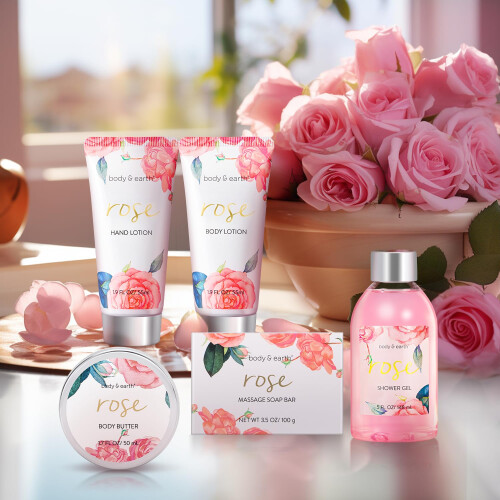 Conjunto de Presente de Spa para Mulheres - Luxuosos 5 Pçs com Aroma de Rosa, Caixa de Presente de Spa 1