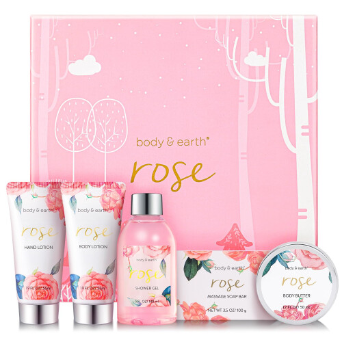 Conjunto de Presente de Spa para Mulheres - Luxuosos 5 Pçs com Aroma de Rosa, Caixa de Presente de Spa