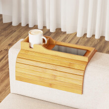 SpaceAid Bamboo Couch Cup Holder Anti Falling Foldable Sofa Armrest Tray with Cup Holder Couch Arm Side Table Organizer for Drink Cup Remote Sn