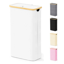 Cesto de Roupa Slim SpaceAid com Tampa, Cesto Estreito de 65L com Pegas de Bambu