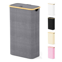 Cesto de Roupa Slim SpaceAid com Tampa, 65L, Cesto Estreito com Pegas de Bambu, Dobrável para Quarto, Casa de Banho, Dormitório