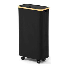 Cesto de Roupa SpaceAid Slim com Tampa e Rodas, 62L, Cesto Estreito com Cabos de Bambu