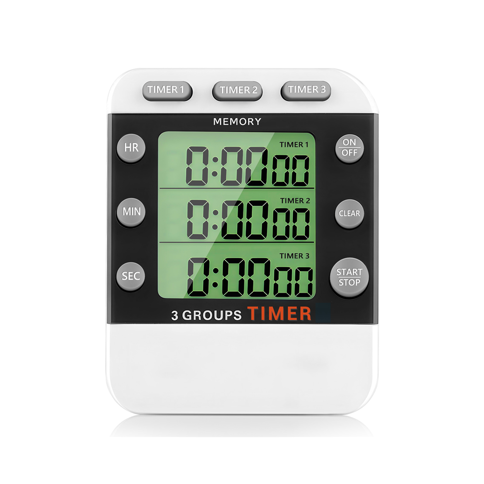 Timer Da Cucina Digitale Doppio, 3 Canali, Conteggio Su/Giù, Tripla Cottura, Ampio Display, Allarme Ad Alto Volume-image