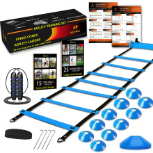 Speed-Agility-Trainingsset enthlt 1 Agility-Leiter, 4 Stahlpfhle, 1 Sport-Stirnband, 1 Springseil, 10 Scheibenkegel und eine Tragetasche fr das Fi